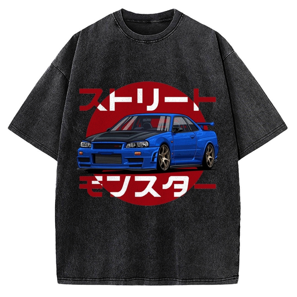 Street Monster Snail Cat GTR Vintage Washed T-shirt