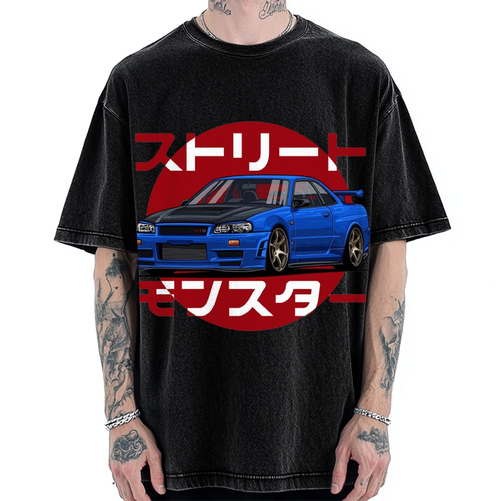 Street Monster Snail Cat GTR Vintage Washed T-shirt