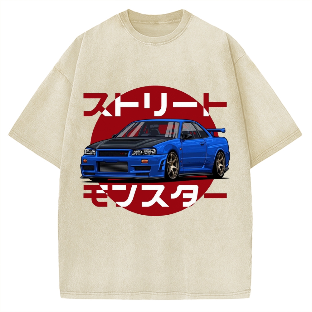 Street Monster Snail Cat GTR Vintage Washed T-shirt