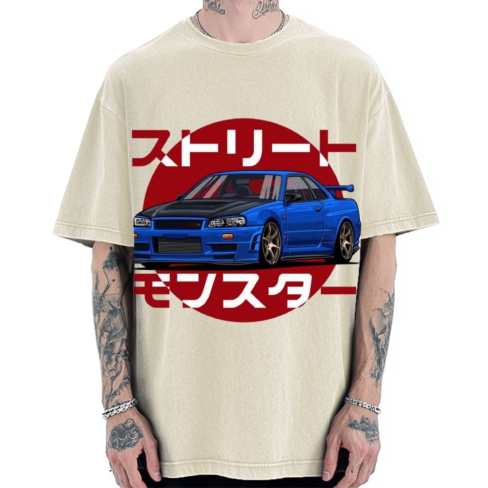 Street Monster Snail Cat GTR Vintage Washed T-shirt