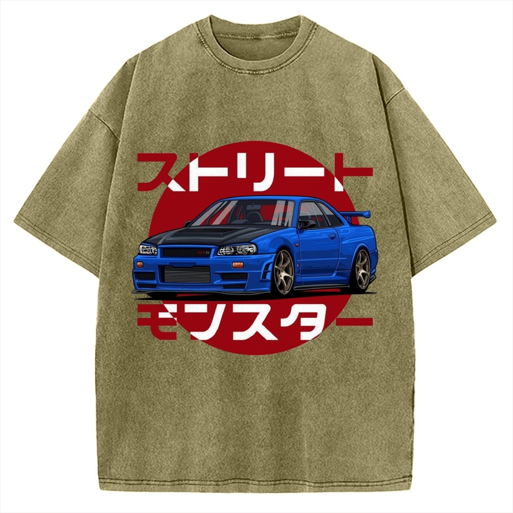 Street Monster Snail Cat GTR Vintage Washed T-shirt