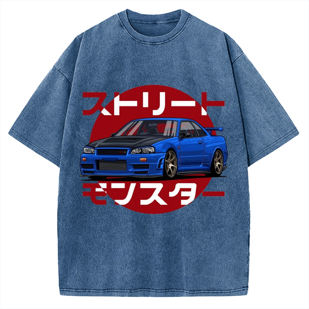 Street Monster Snail Cat GTR Vintage Washed T-shirt