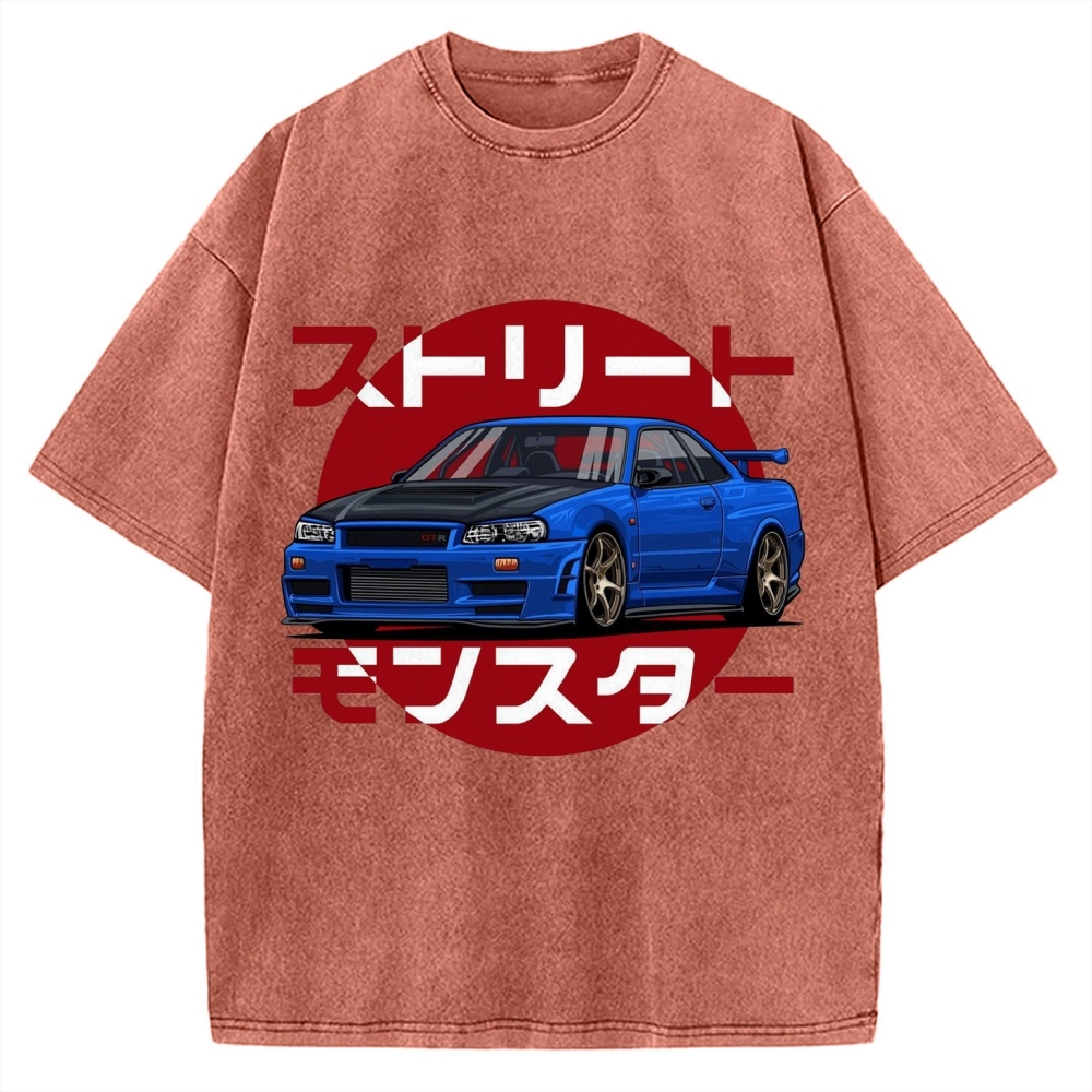 Street Monster Snail Cat GTR Vintage Washed T-shirt