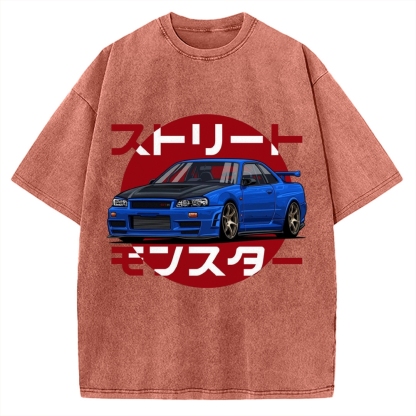 Street Monster Snail Cat GTR Vintage Washed T-shirt