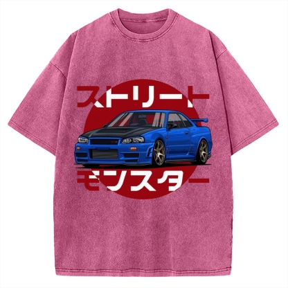 Street Monster Snail Cat GTR Vintage Washed T-shirt