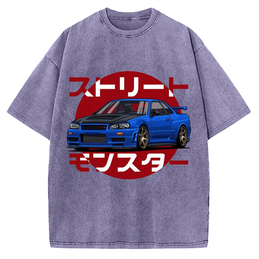 Street Monster Snail Cat GTR Vintage Washed T-shirt