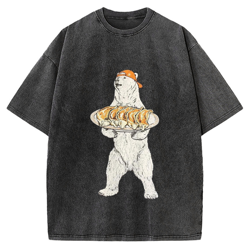 Polar Bear Eating Dumplings Vintage Washed T-shirt