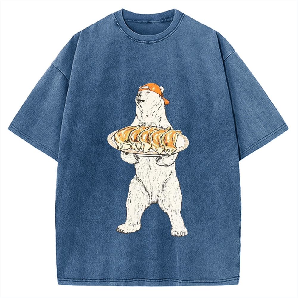Polar Bear Eating Dumplings Vintage Washed T-shirt
