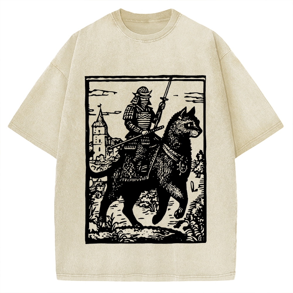 Cat Samurai Vintage Washed T-shirt