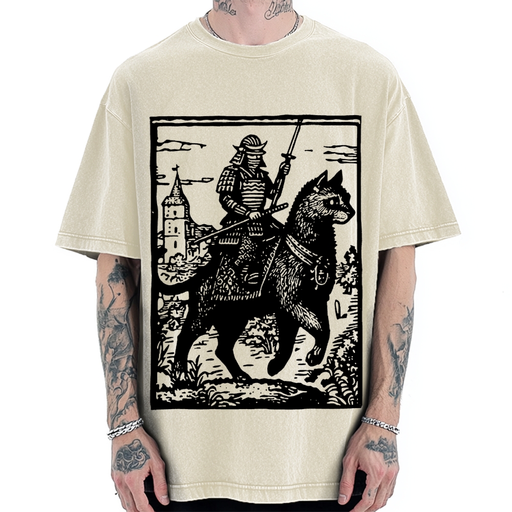 Cat Samurai Vintage Washed T-shirt