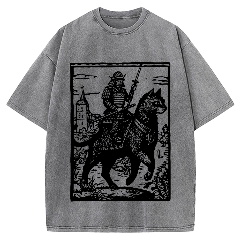 Cat Samurai Vintage Washed T-shirt