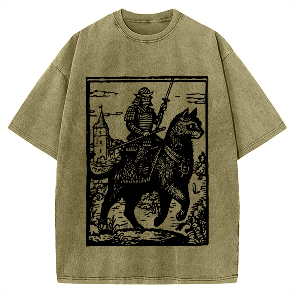 Cat Samurai Vintage Washed T-shirt