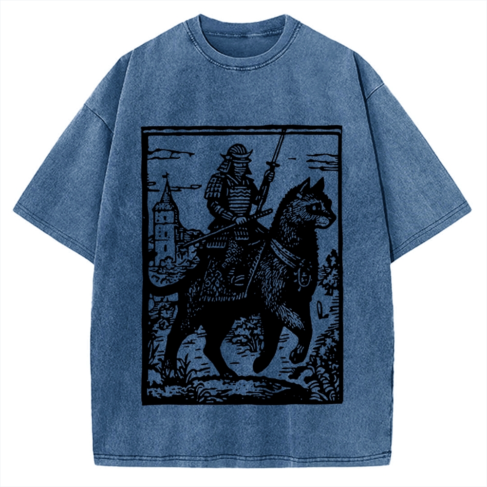 Cat Samurai Vintage Washed T-shirt