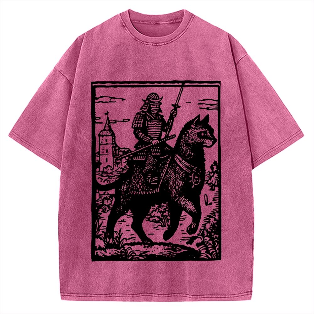 Cat Samurai Vintage Washed T-shirt