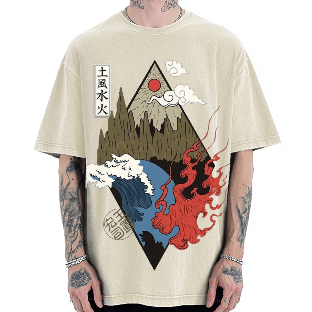 Four Elements Water Air Fire Earth Vintage Washed T-shirt