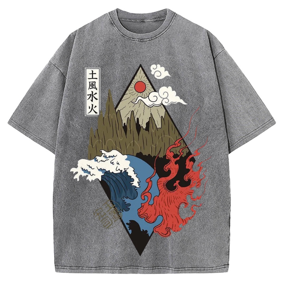 Four Elements Water Air Fire Earth Vintage Washed T-shirt
