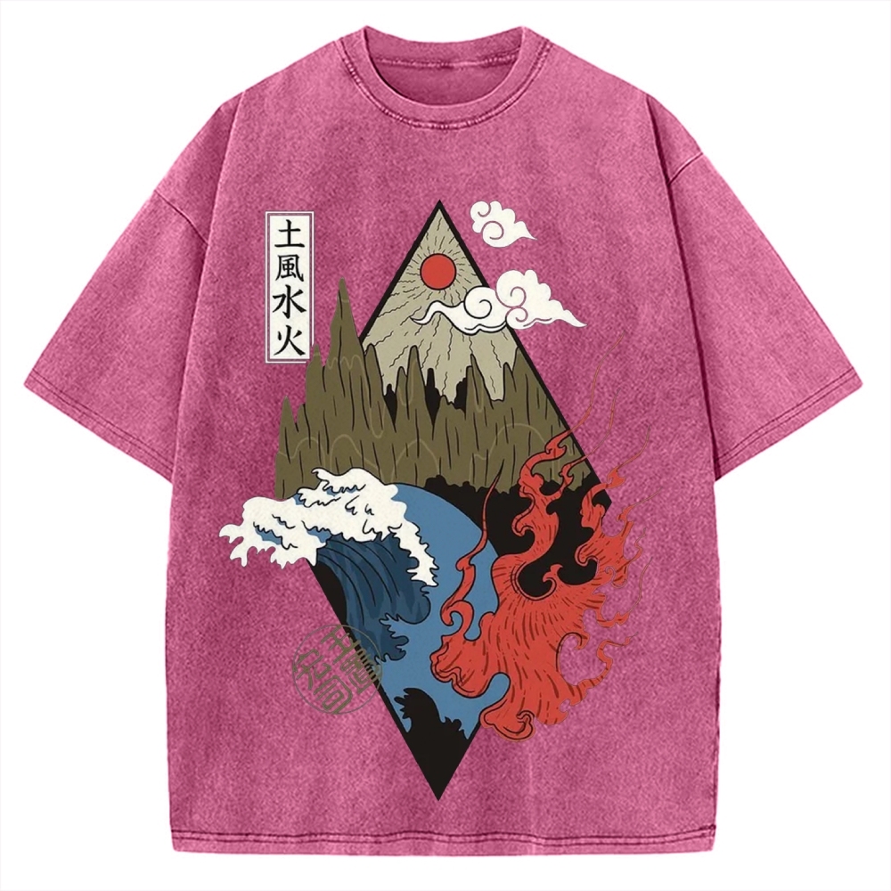 Four Elements Water Air Fire Earth Vintage Washed T-shirt
