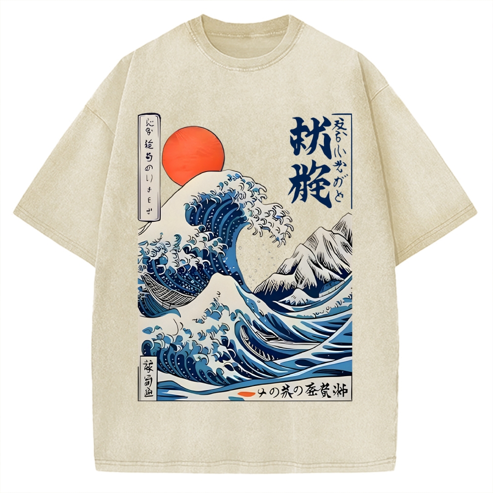 Ukiyo-e Ocean Waves Japan Vintage Washed T-shirt