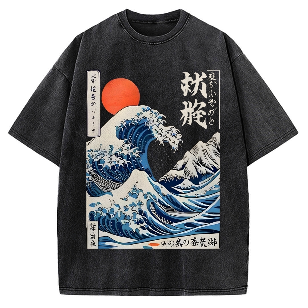 Ukiyo-e Ocean Waves Japan Vintage Washed T-shirt