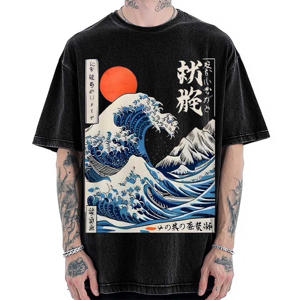 Ukiyo-e Ocean Waves Japan Vintage Washed T-shirt