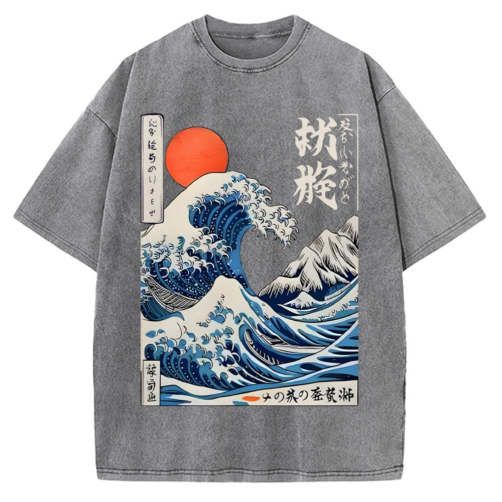 Ukiyo-e Ocean Waves Japan Vintage Washed T-shirt