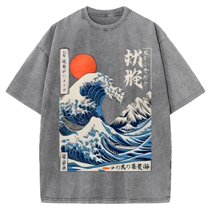 Ukiyo-e Ocean Waves Japan Vintage Washed T-shirt