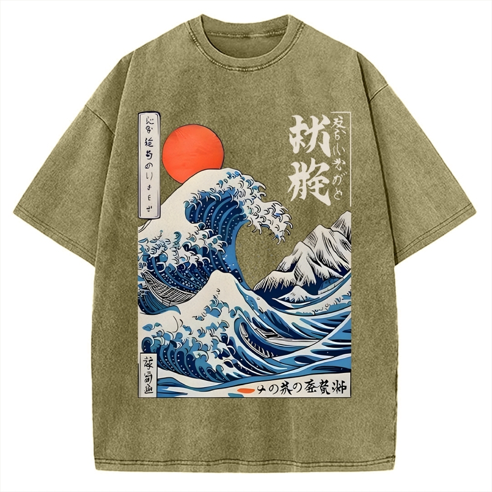 Ukiyo-e Ocean Waves Japan Vintage Washed T-shirt