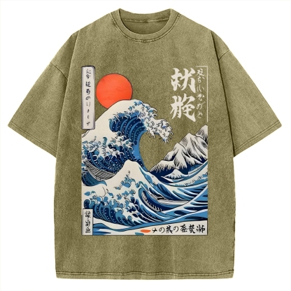 Ukiyo-e Ocean Waves Japan Vintage Washed T-shirt