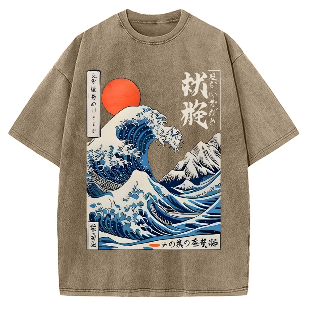 Ukiyo-e Ocean Waves Japan Vintage Washed T-shirt