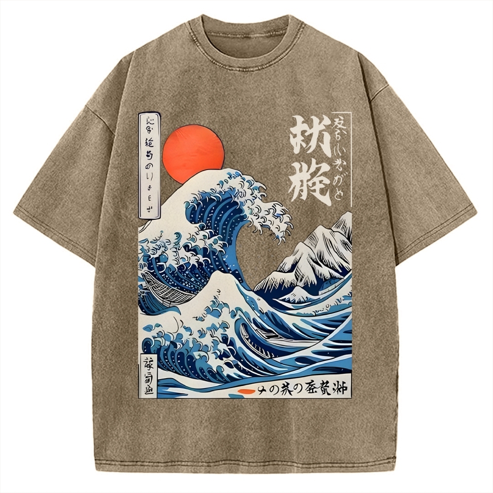 Ukiyo-e Ocean Waves Japan Vintage Washed T-shirt