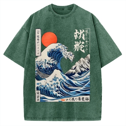 Ukiyo-e Ocean Waves Japan Vintage Washed T-shirt