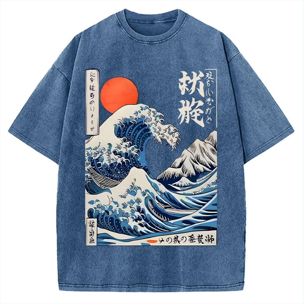 Ukiyo-e Ocean Waves Japan Vintage Washed T-shirt