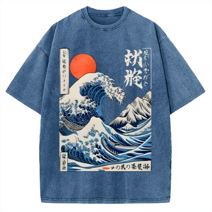 Ukiyo-e Ocean Waves Japan Vintage Washed T-shirt