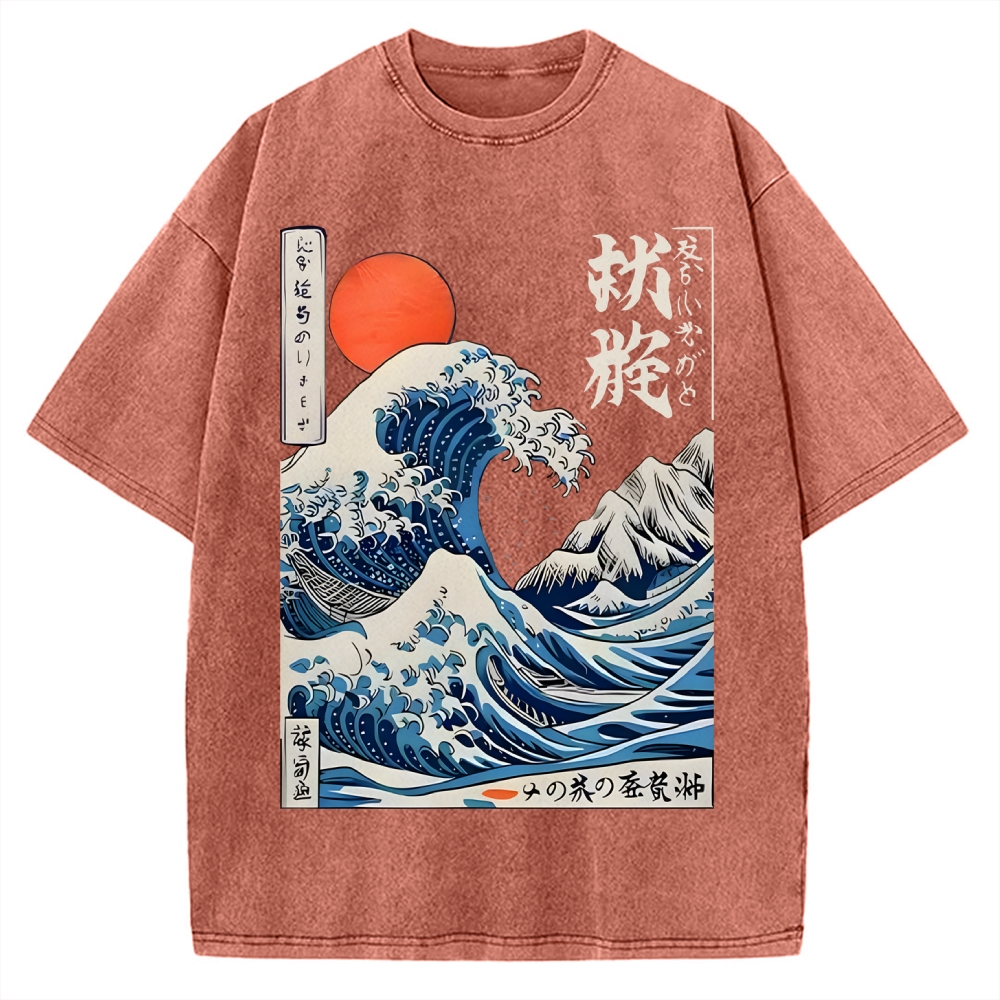 Ukiyo-e Ocean Waves Japan Vintage Washed T-shirt
