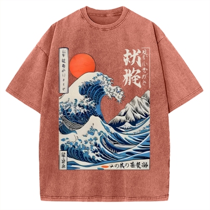 Ukiyo-e Ocean Waves Japan Vintage Washed T-shirt