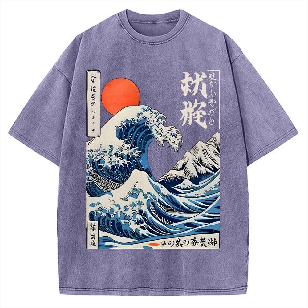 Ukiyo-e Ocean Waves Japan Vintage Washed T-shirt