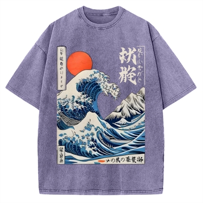 Ukiyo-e Ocean Waves Japan Vintage Washed T-shirt