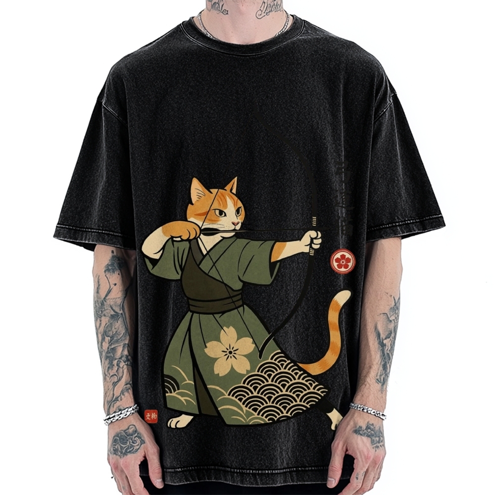 Japanese Archer Cat Vintage Washed T-shirt
