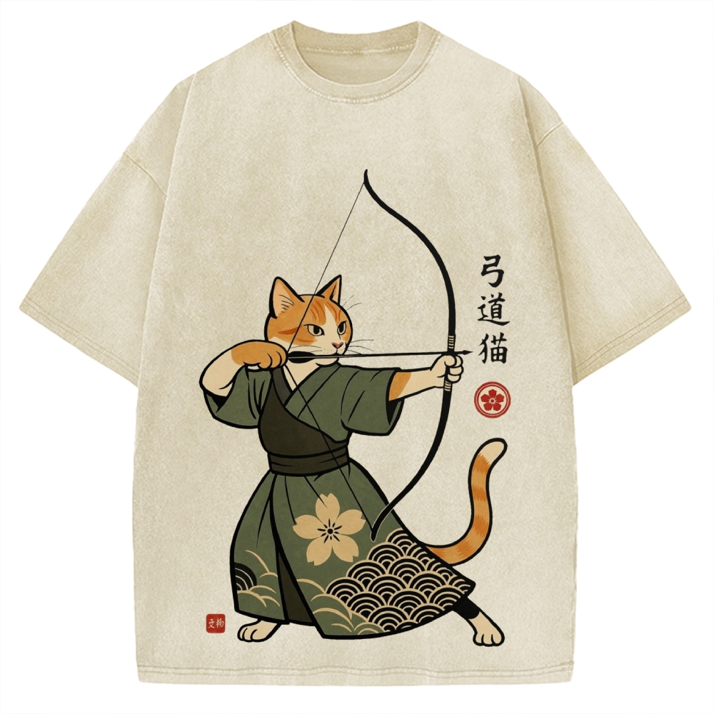 Japanese Archer Cat Vintage Washed T-shirt
