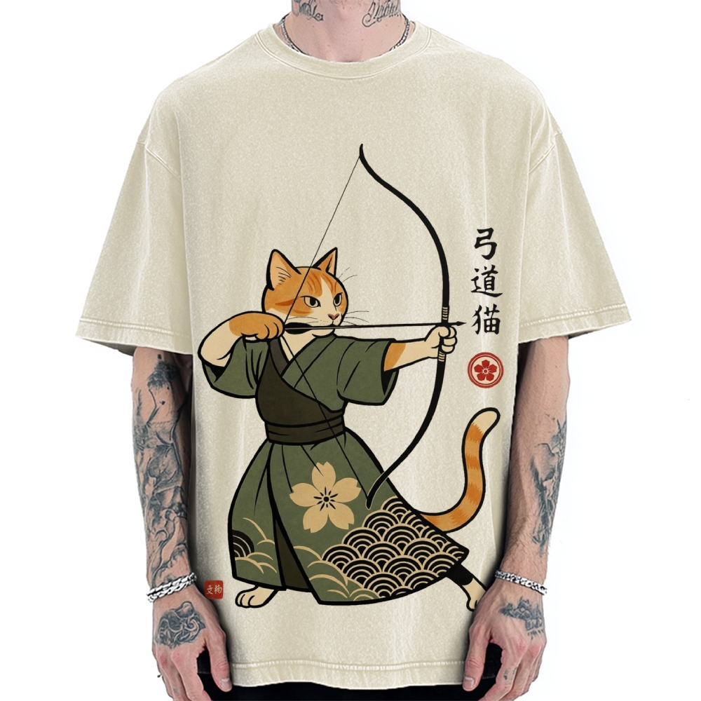 Japanese Archer Cat Vintage Washed T-shirt