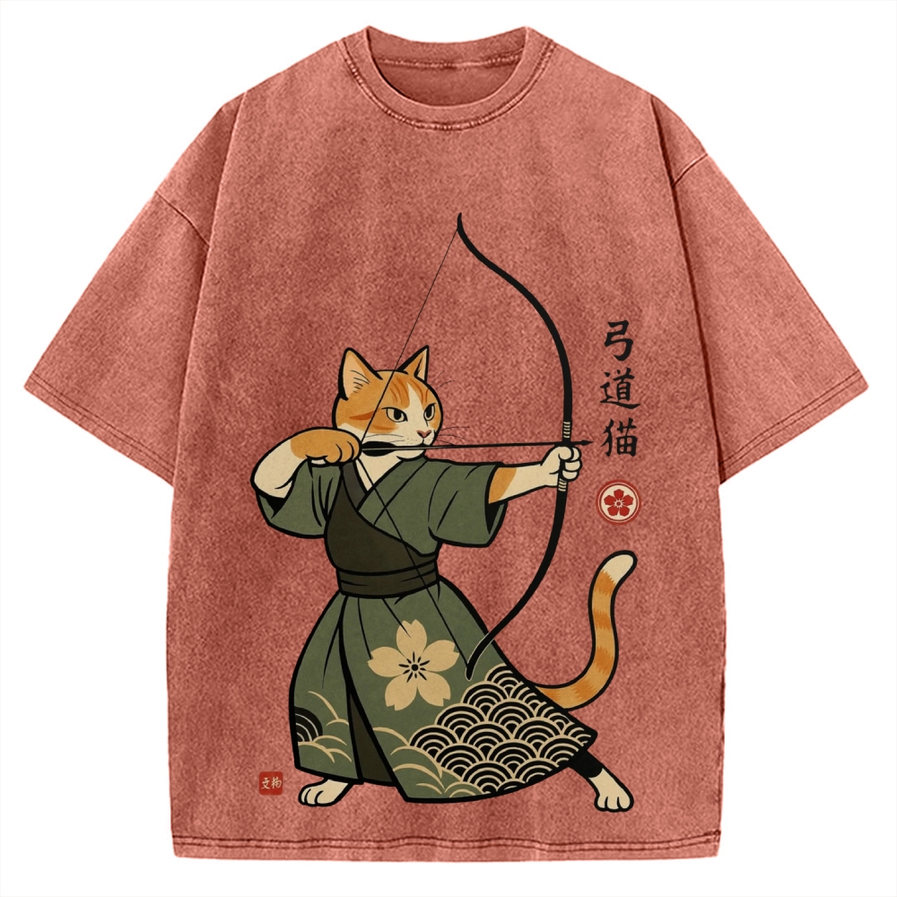 Japanese Archer Cat Vintage Washed T-shirt