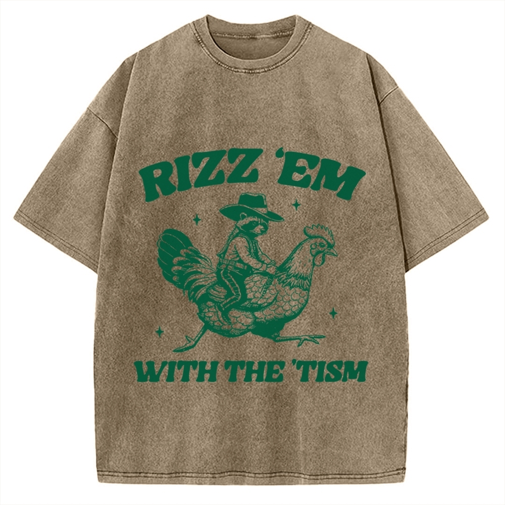 Chicken Autism Raccoon Vintage Washed T-shirt