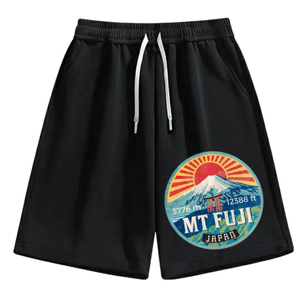 Mt Fuji & Torii Japanese Style Logo Cotton Casual Shorts