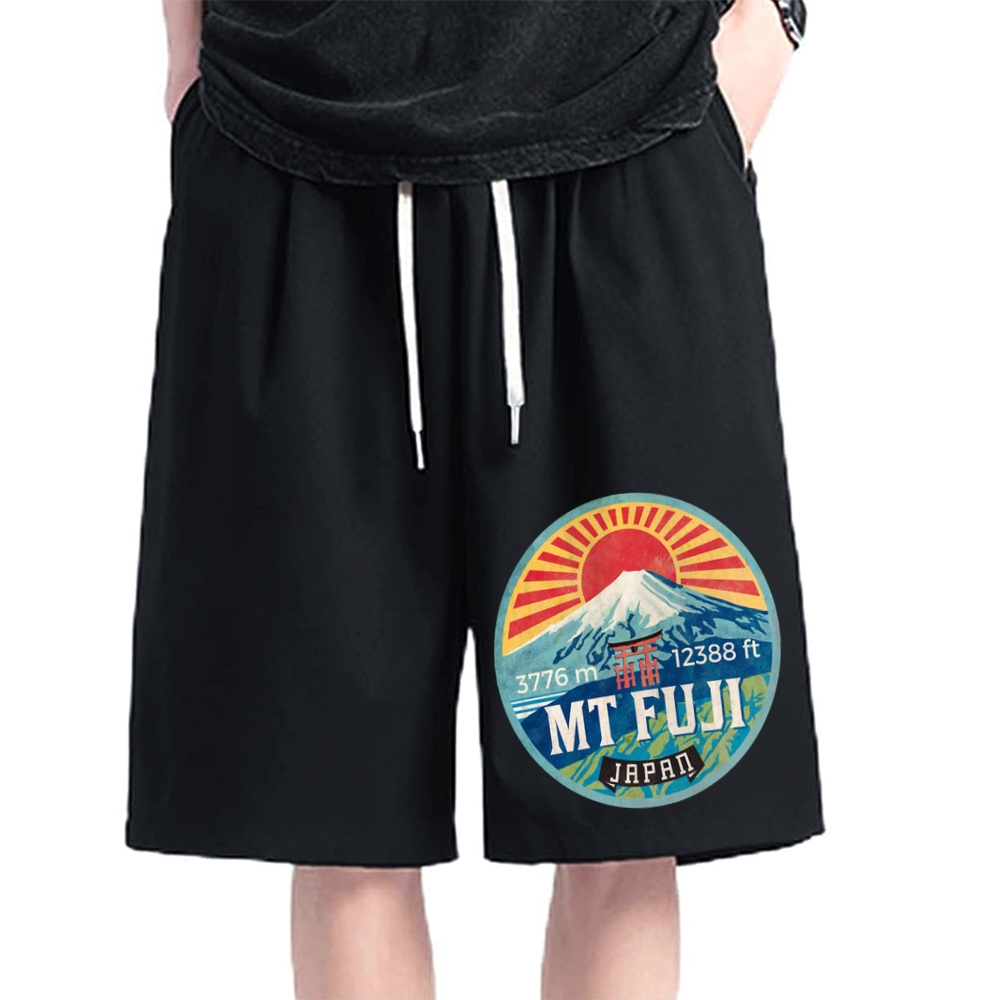 Mt Fuji & Torii Japanese Style Logo Cotton Casual Shorts