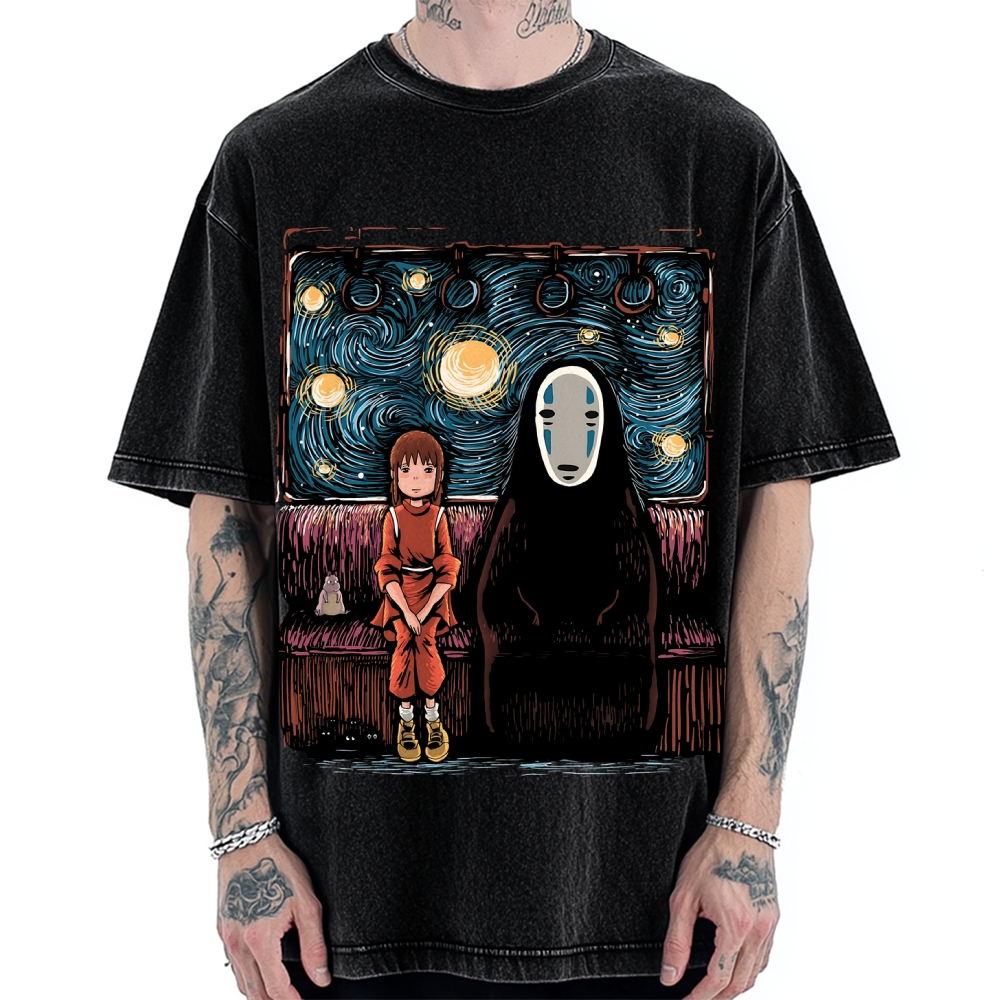 Van Gosh Style Anime Girl & No Face Vintage Washed T-shirt