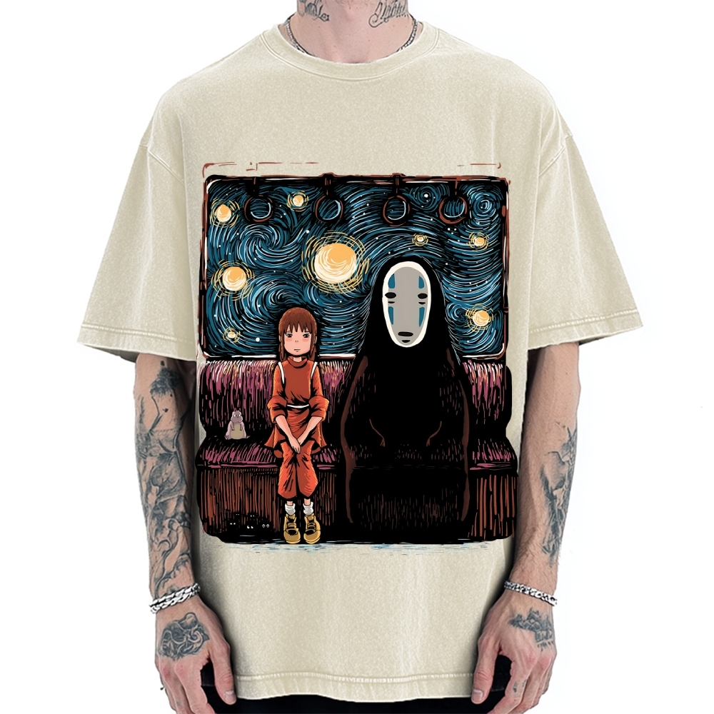 Van Gosh Style Anime Girl & No Face Vintage Washed T-shirt