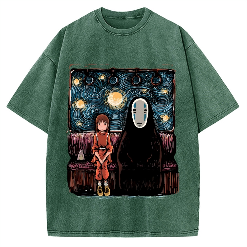Van Gosh Style Anime Girl & No Face Vintage Washed T-shirt