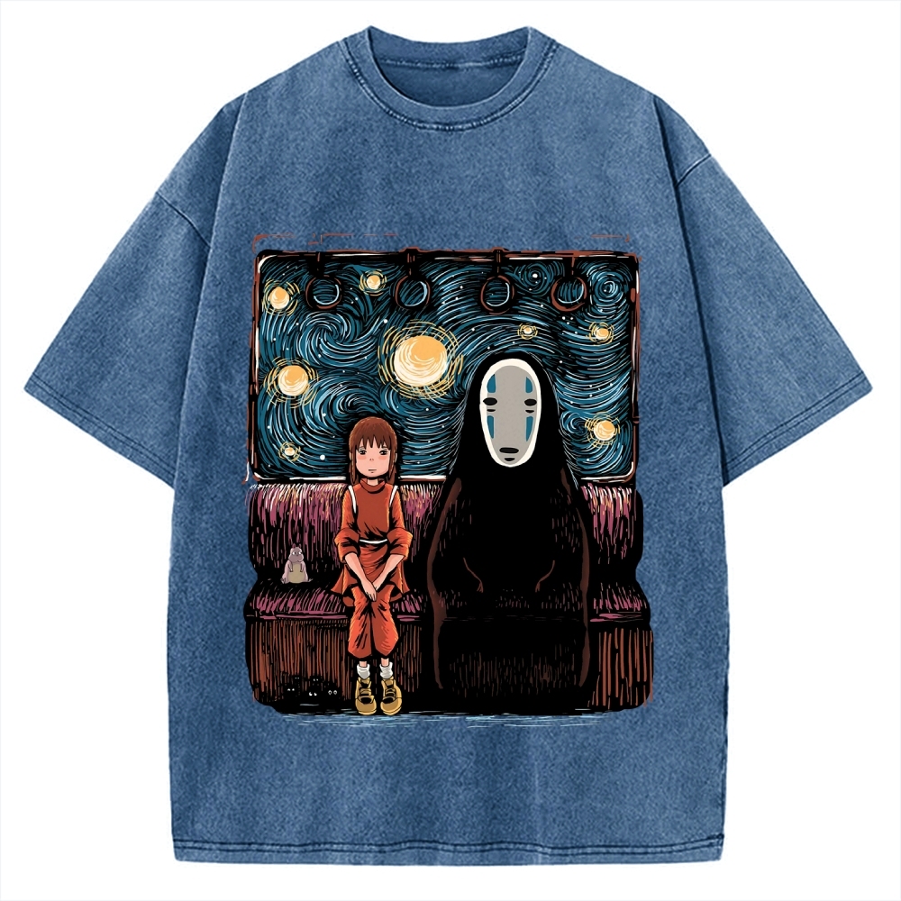 Van Gosh Style Anime Girl & No Face Vintage Washed T-shirt