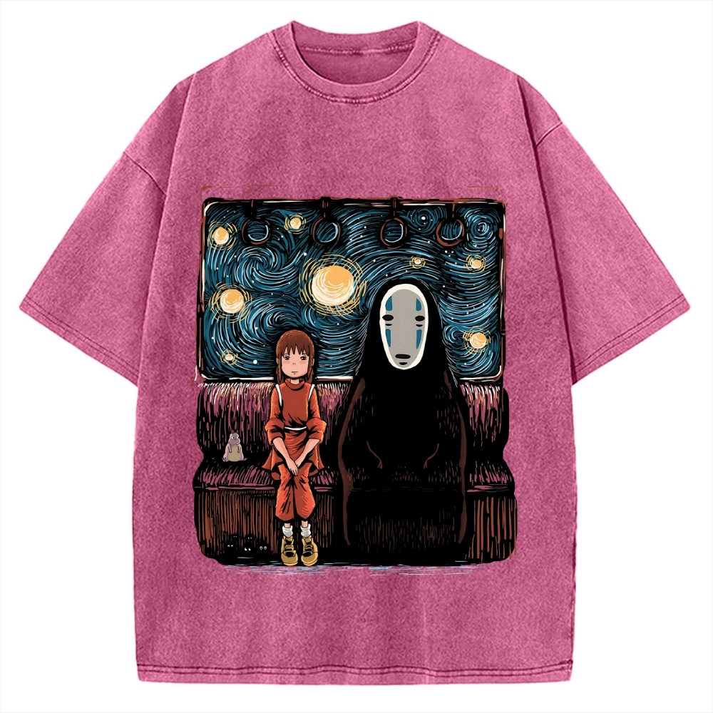 Van Gosh Style Anime Girl & No Face Vintage Washed T-shirt