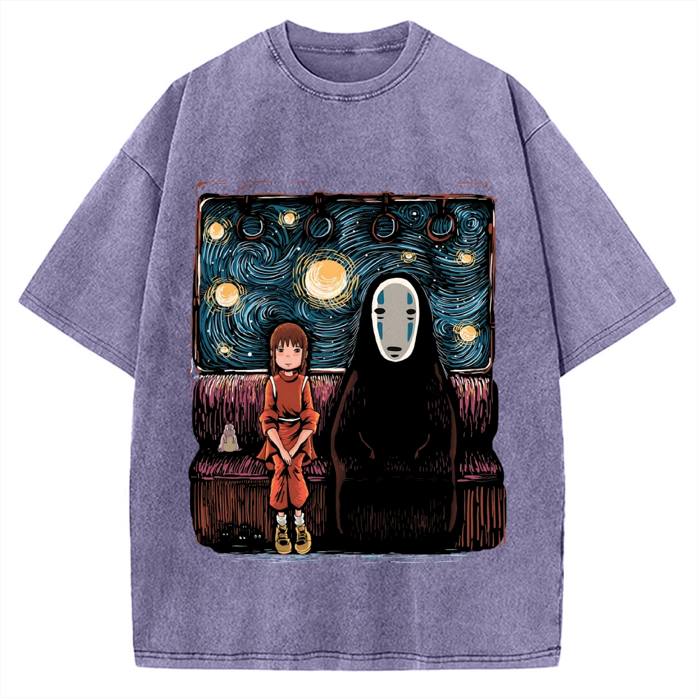 Van Gosh Style Anime Girl & No Face Vintage Washed T-shirt